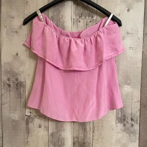 Lilly Pulitzer Top Size L Ginny Pink Ruffle Tube Silk Womens Casual